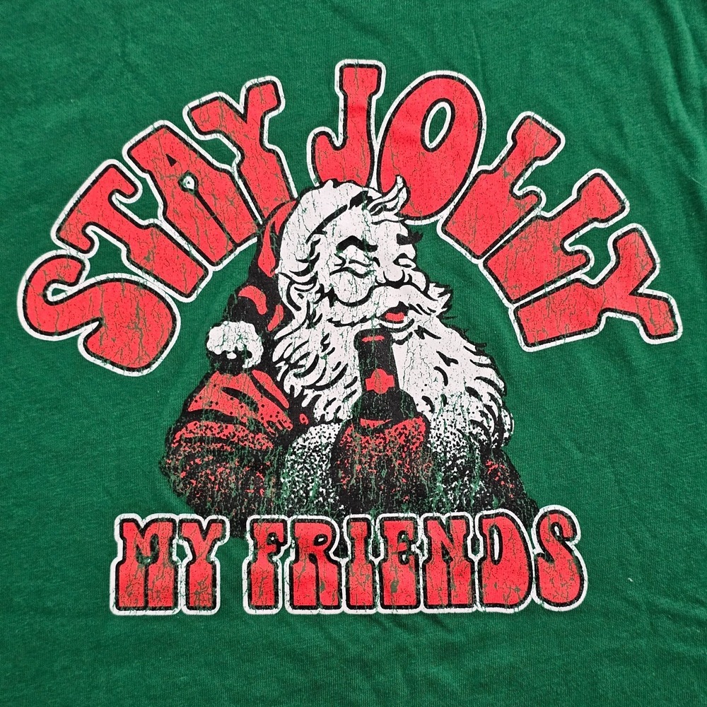 Stay Jolly My Friends Santa Green Short Sleeve Cotton Blend T-Shirt Men's L